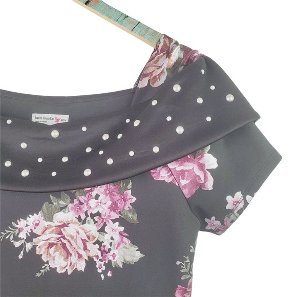 Knit Works Metallic & Pearl Floral Off the Shoulder Plus SZ Girls A-Line Dress - Picture 5 of 11